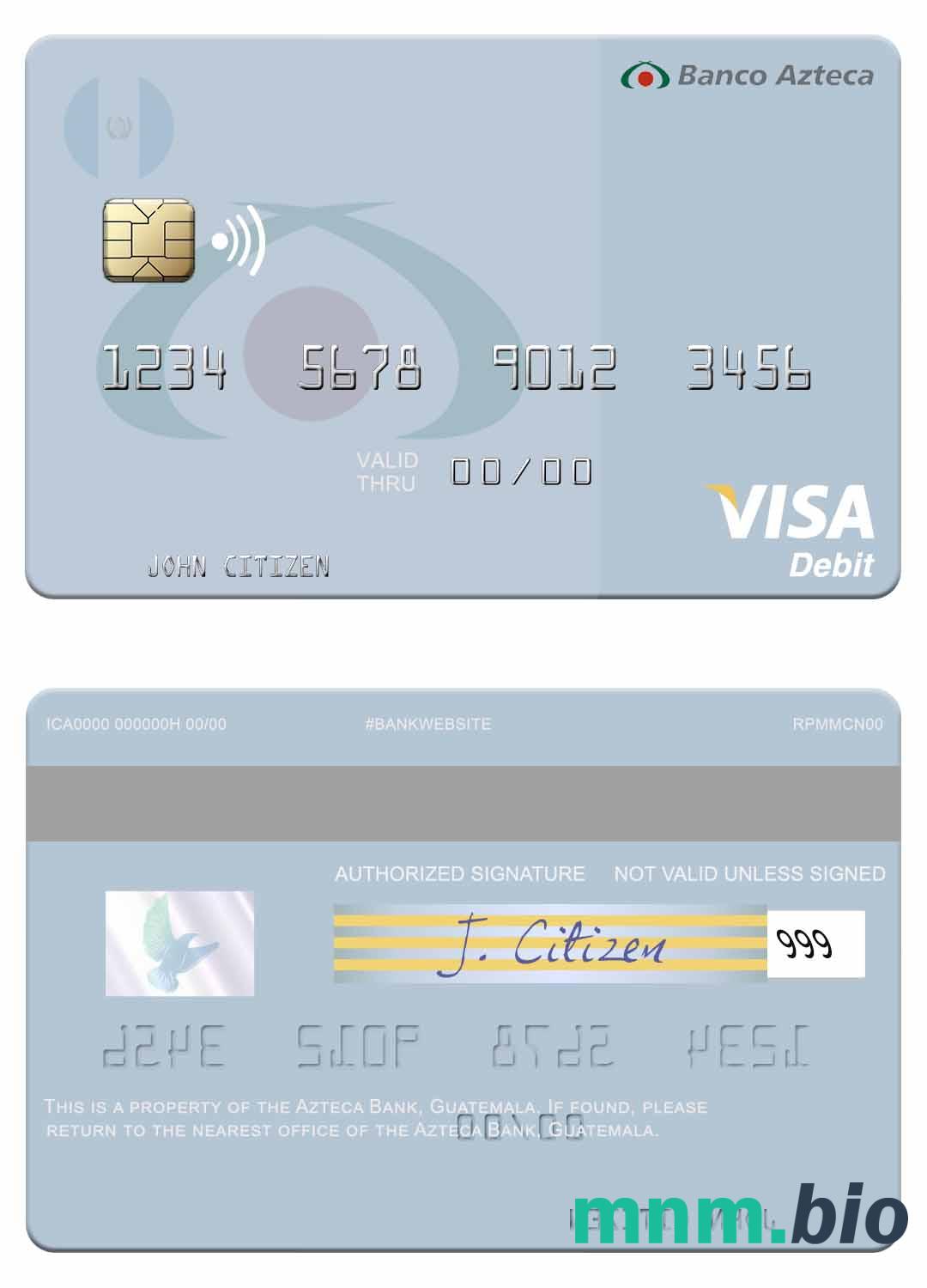 Guatemala Azteca Bank visa debet karta przykład w formacie PSD